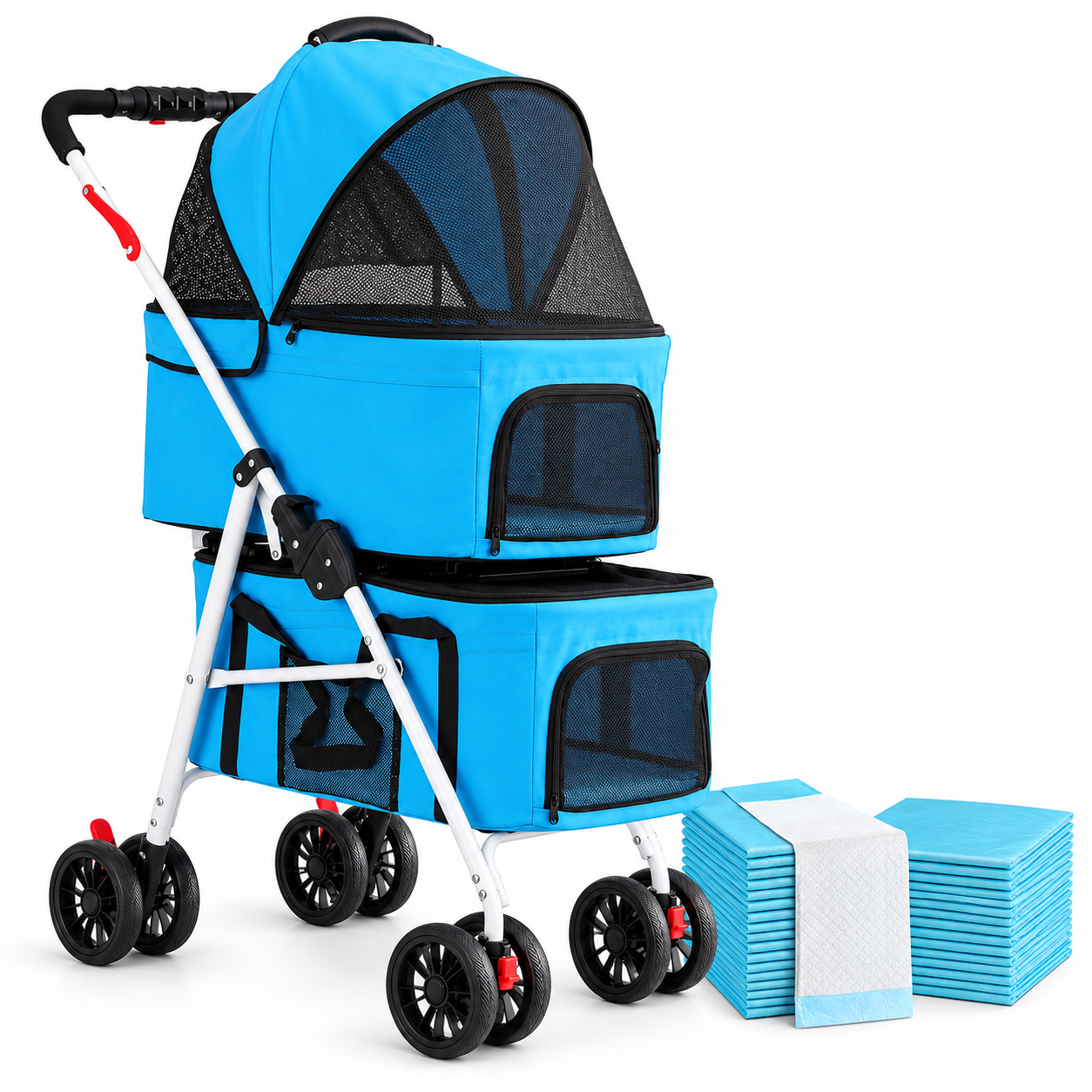i.Pet 2-Tier Pet Stroller 25kg Capacity & 400pcs Training Pads Combo image 2