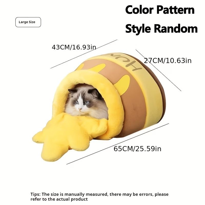 HUNNY Honey Pot Cat Bed Large 65×43×27cm, Enclosed & Washable Pet Cave(yellow） image 2