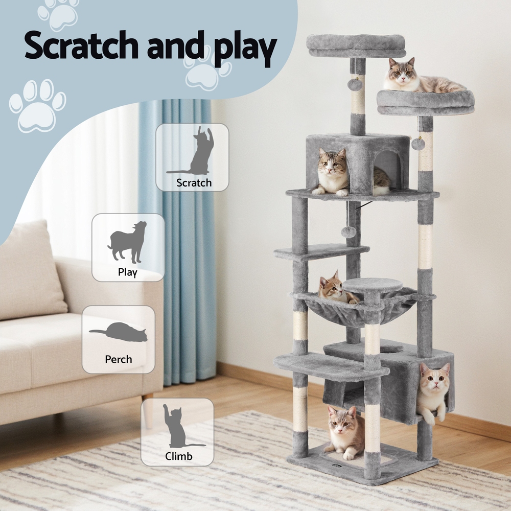 i.Pet Cat Tree 184cm Tower Scratching Post Trees Scratcher Condo House Light Grey image 4