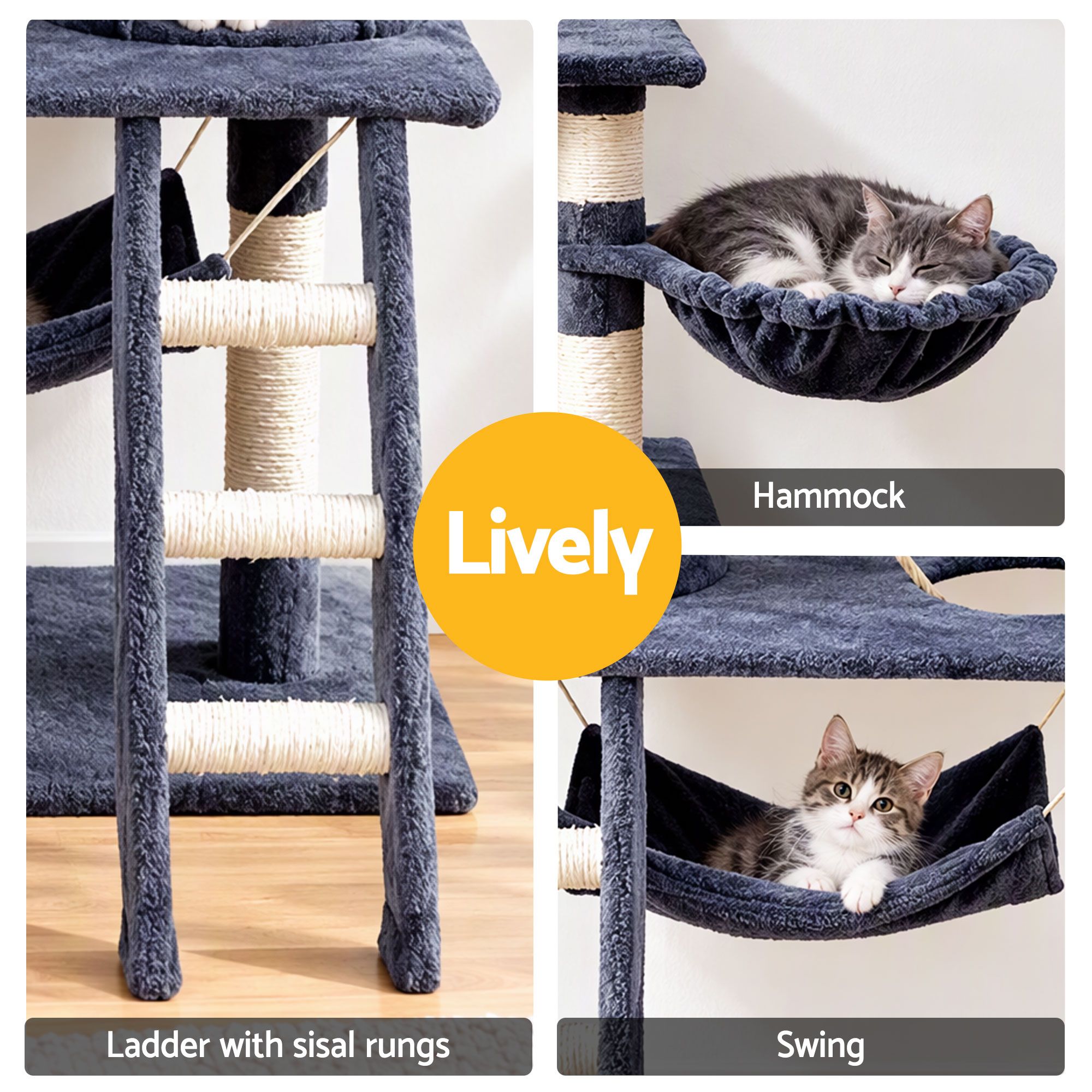 i.Pet Cat Tree 141cm Tower Scratching Post Scratcher Condo Wood House Bed Grey image 10