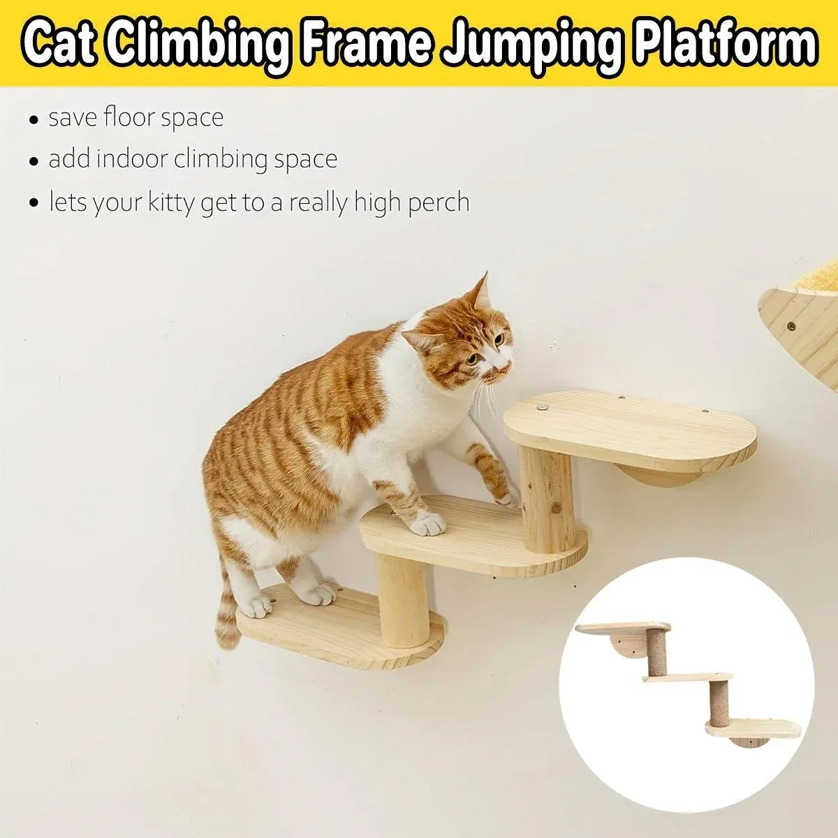 Solid Wood Wall Mounted Cat Climbing Tree Rack Platform Space Capsule Bed Shelf image 13