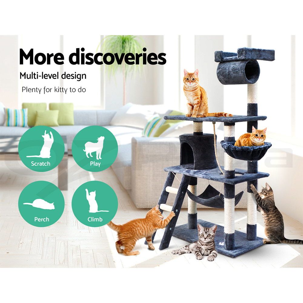 i.Pet Cat Tree 141cm Tower Scratching Post Scratcher Condo Wood House Bed Grey image 6
