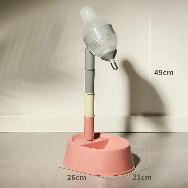 Pink Base Adjustable Height Pet Water Dispenser with Food Bowl Base - Non-Drip Bottle…