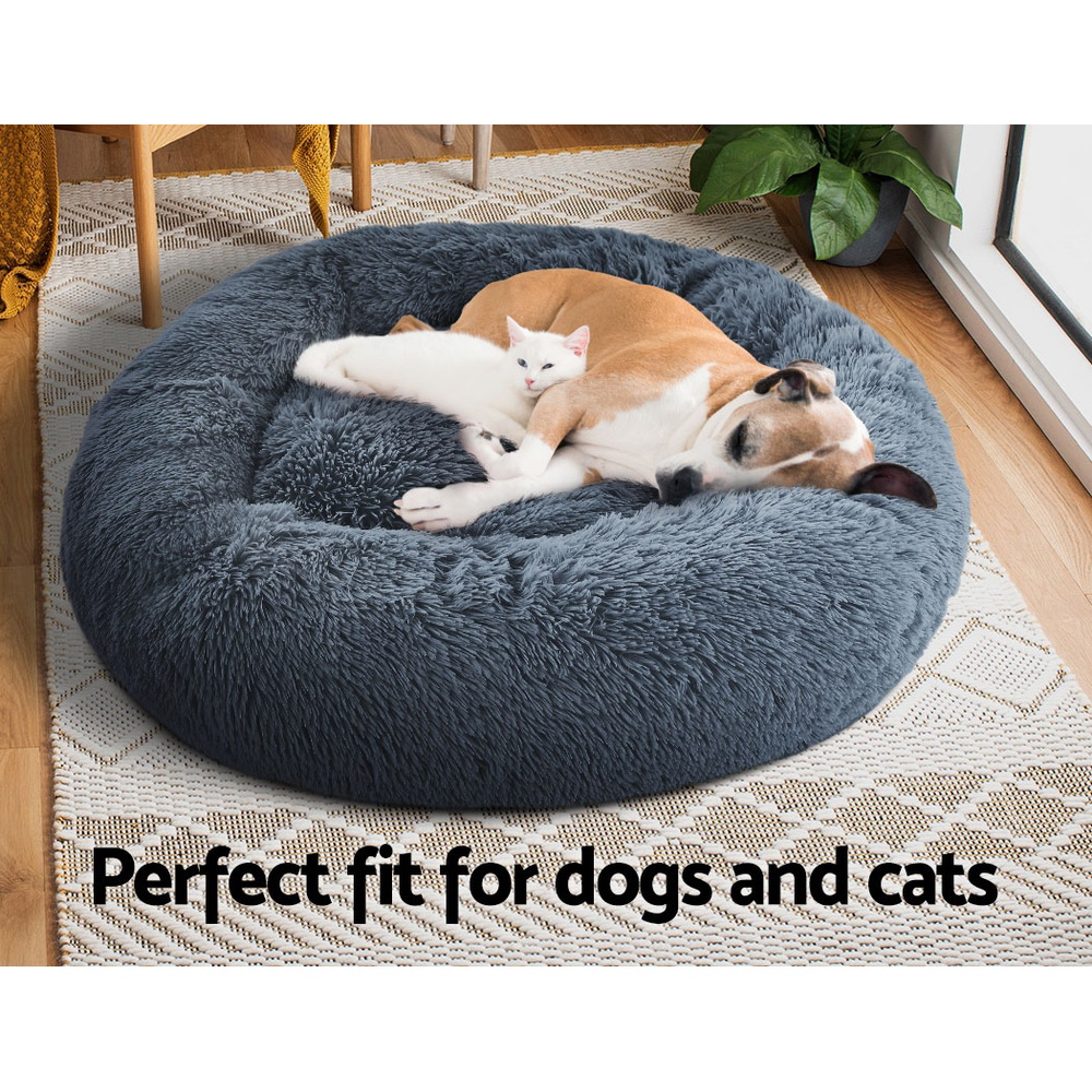 i.Pet Pet Bed Dog Cat 90cm Large Calming Soft Plush Bed Dark Grey image 6
