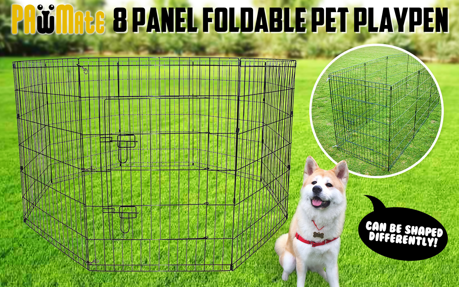 Pet Playpen Foldable Dog Cage 8 Panel 24in with Cover image 2
