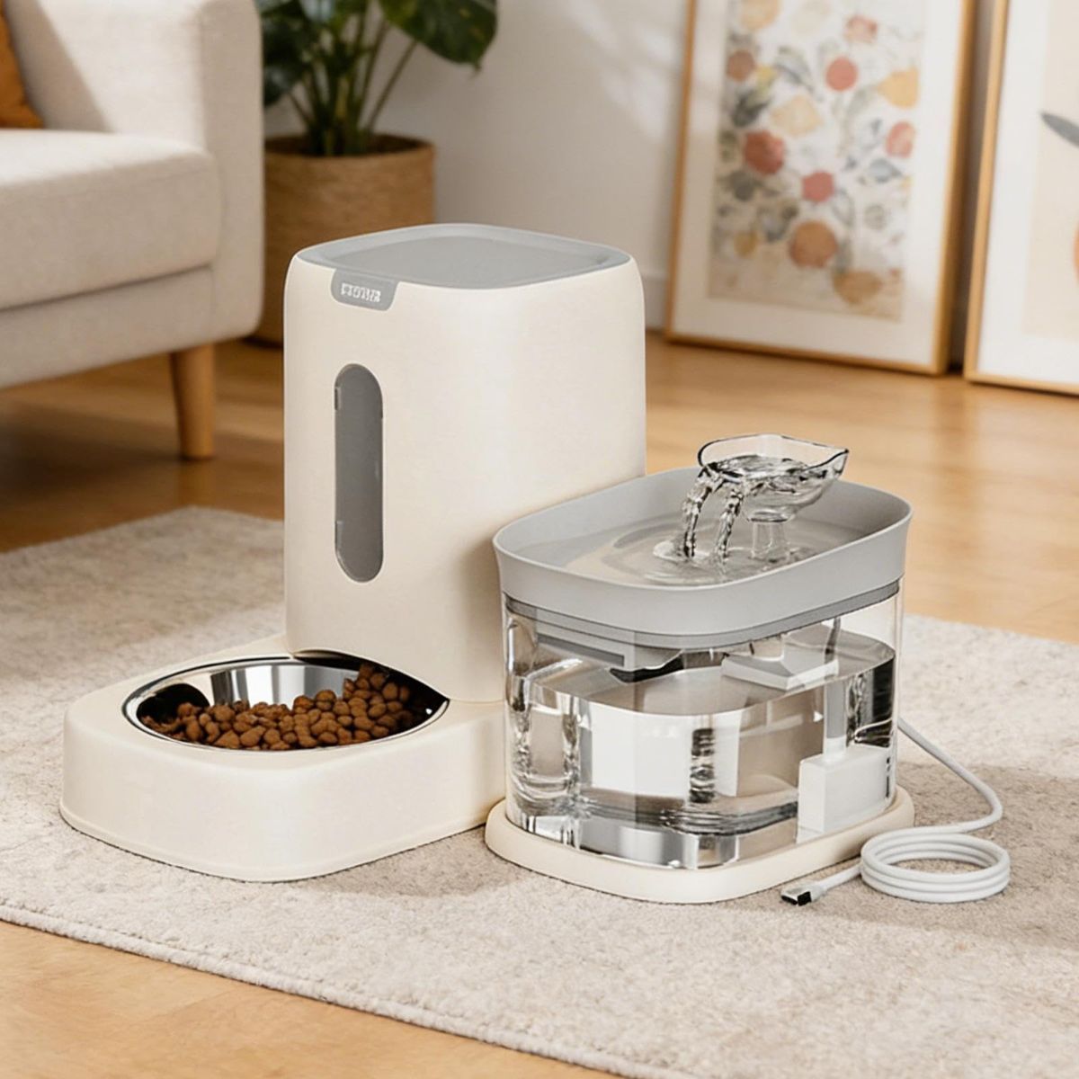 Automatic Cat Feeder and Water 2-in-1 Pet Automatic Fountain Food Bowl…, Yellow image 4