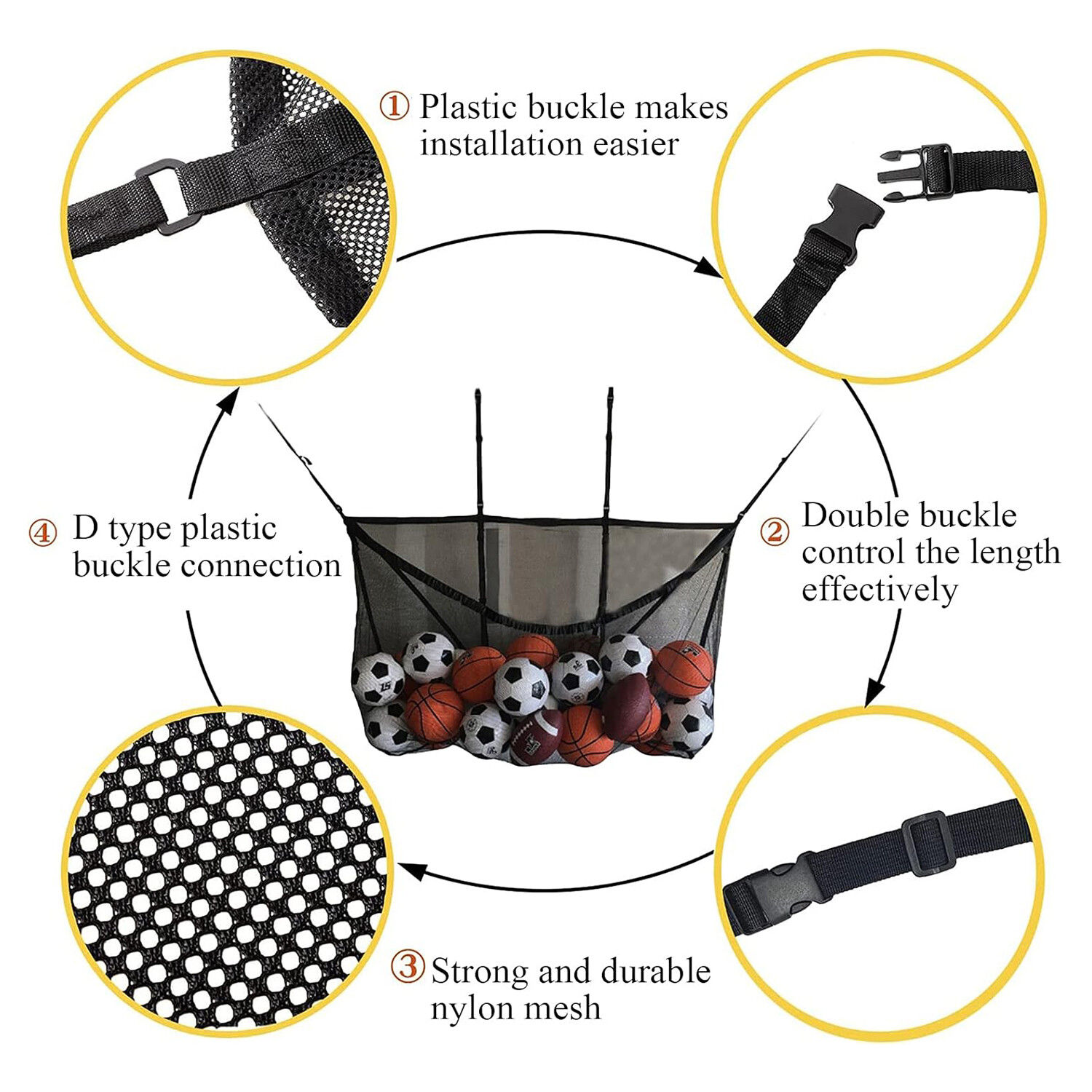 145x145CM Heavy Duty Pool Toy Storage Net Bag Adjustable Organizer image 5
