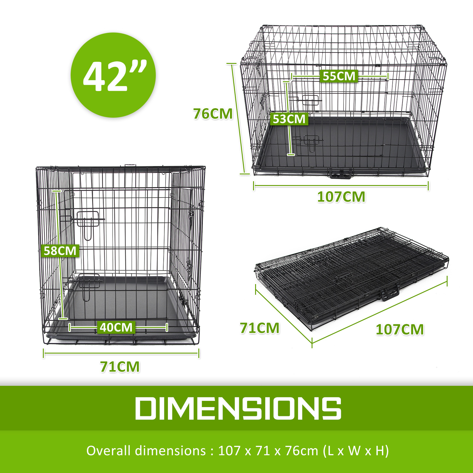 Wire Dog Cage Foldable Crate Kennel 42in with Tray + PINK Cover Combo image 11