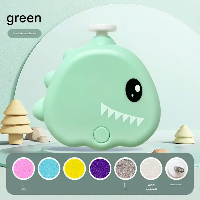 Green Cute Dinosaur Electric Pet Nail Grinder - 3-Speed