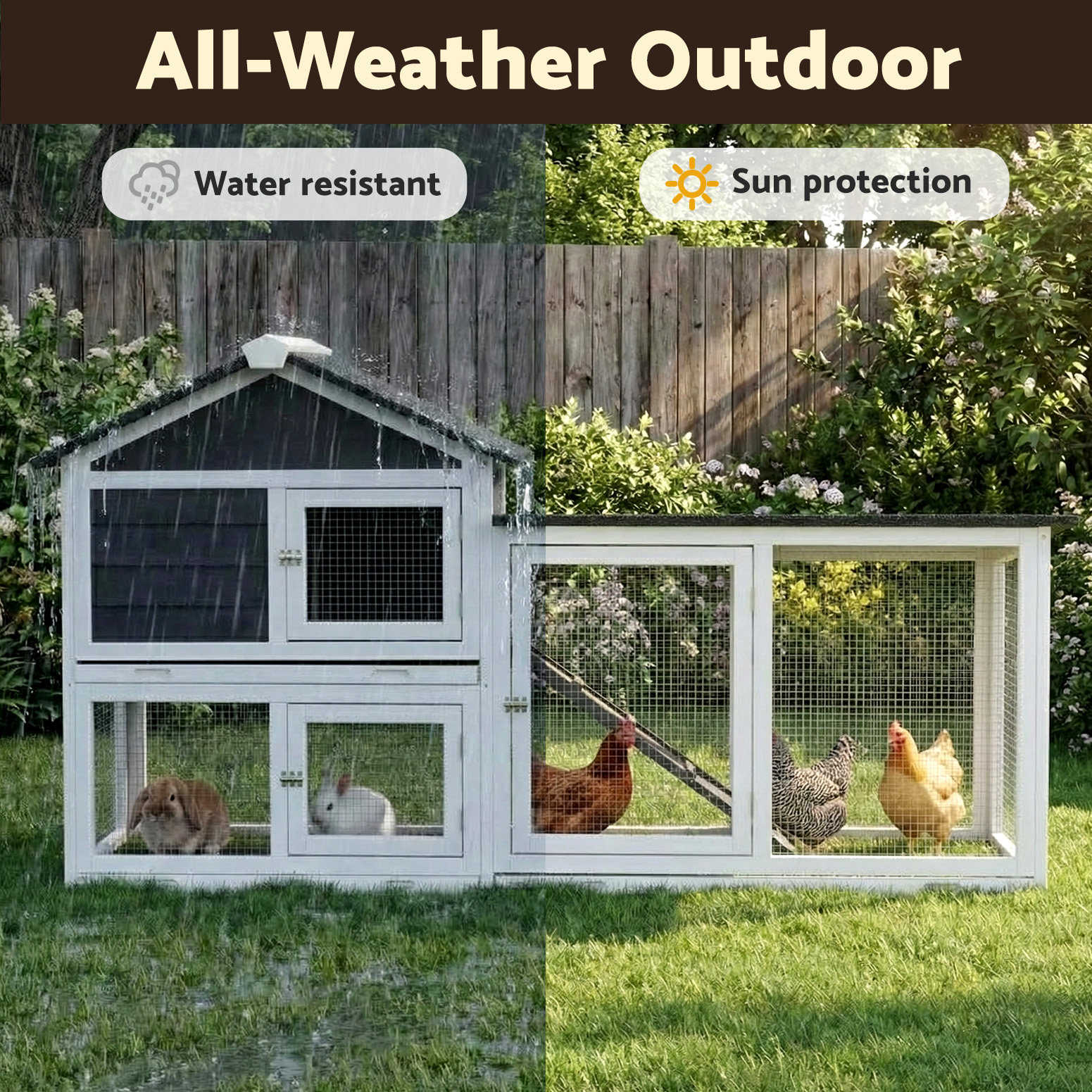 i.Pet Chicken Coop Rabbit Hutch Extra Large Wooden Run Cage House With Run Cage image 5
