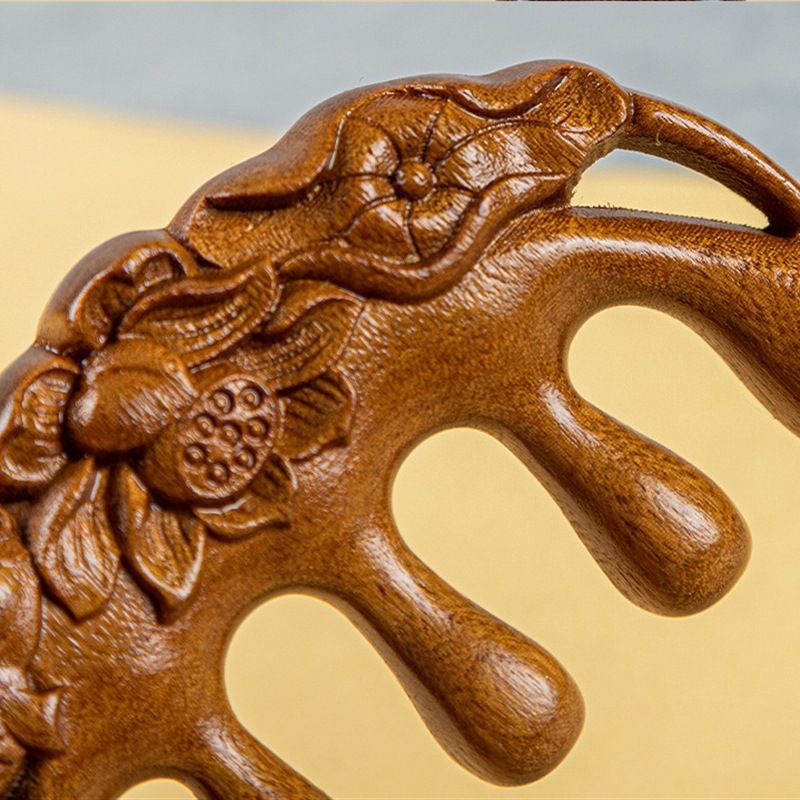 Sandalwood Massage Comb Five Tooth Head Default item Golden sandalwood multifunctional… image 5