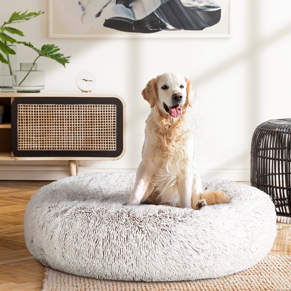 i.Pet Pet Bed Dog Cat 90cm Large Calming Soft Plush White Brown image 8