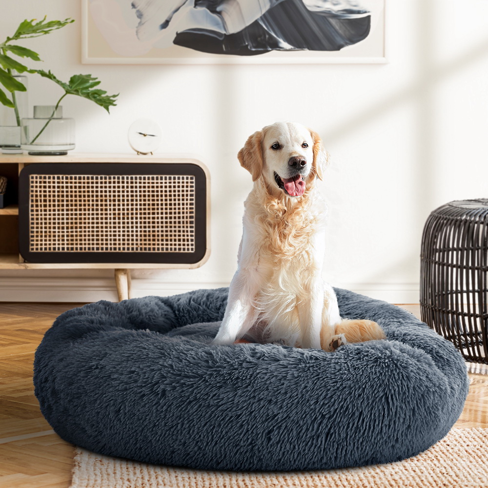 i.Pet Pet Bed Dog Cat 90cm Large Calming Soft Plush Bed Dark Grey image 7