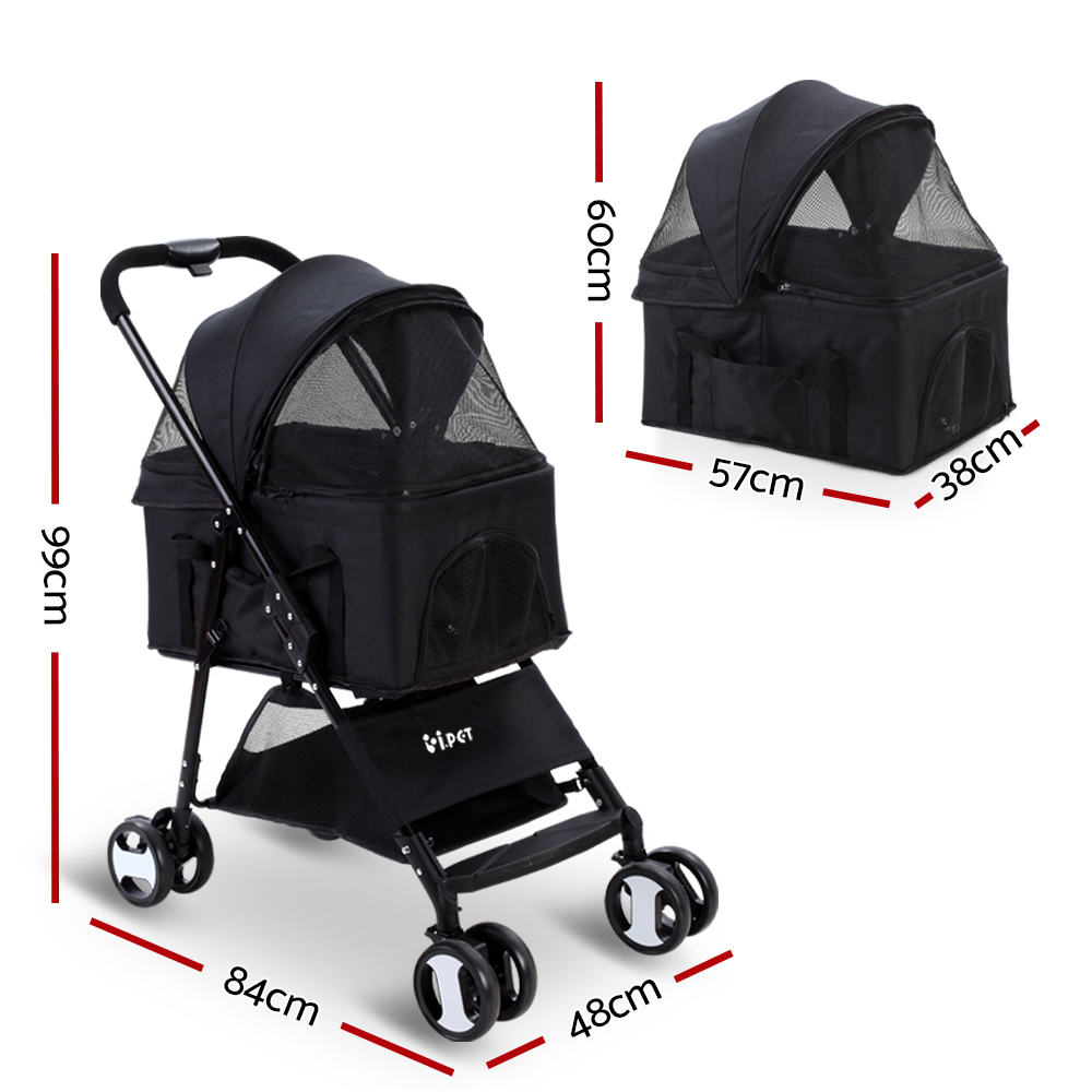 i.Pet Pet Stroller Dog Pram Cat Carrier Travel Large Pushchair Foldable 4 Wheels Black image 2