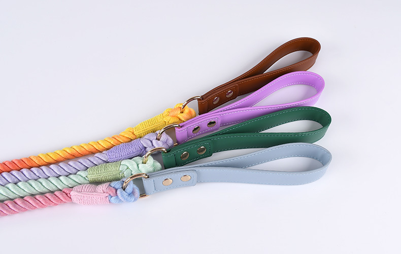 Premium Leather Pet Collar and Leash - Soft, Strong Braided Rope (Pink Purple - Size M) image 4