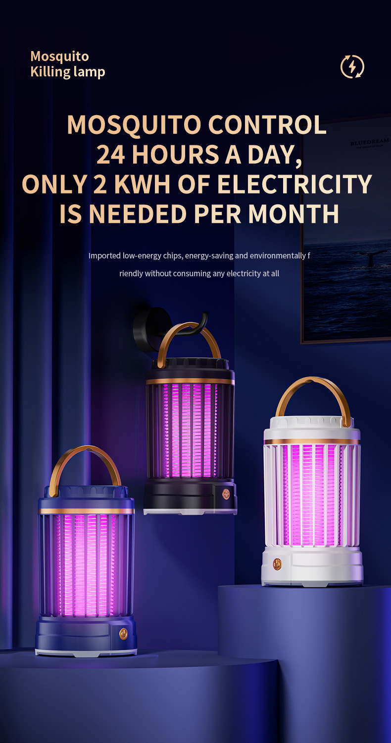 Black Portable 3-in-1 Electric Mosquito Zapper Lamp - UV Bug Killer image 8