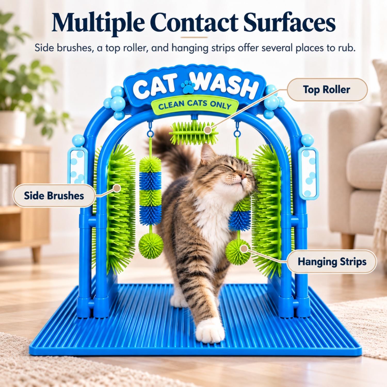 Indoor Cat Self-Grooming Arch: Gentle Dry Massage & Hair Removal For Your…, Blue image 2