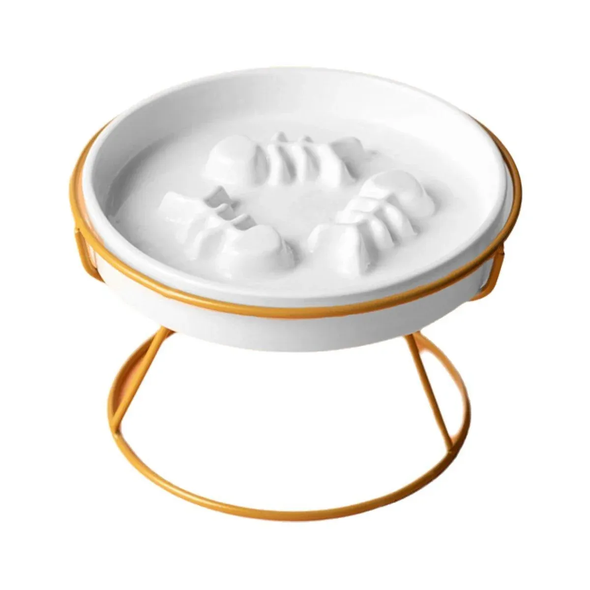 Ceramic Cat Bowl Slow Feeder Pet Food Tray for Cats and Dogs Non Slip Design - White…