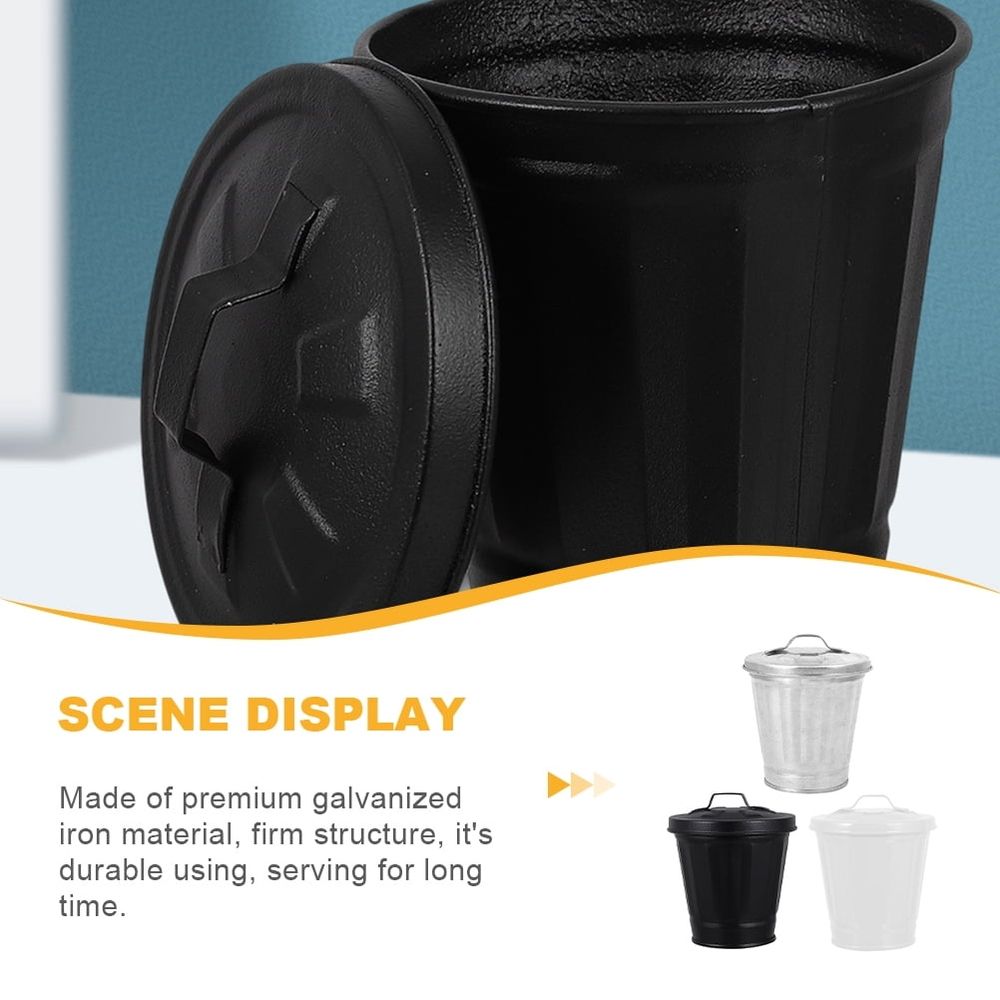 Set of 3 Galvanized Iron Garbage Containers with Lids image 3