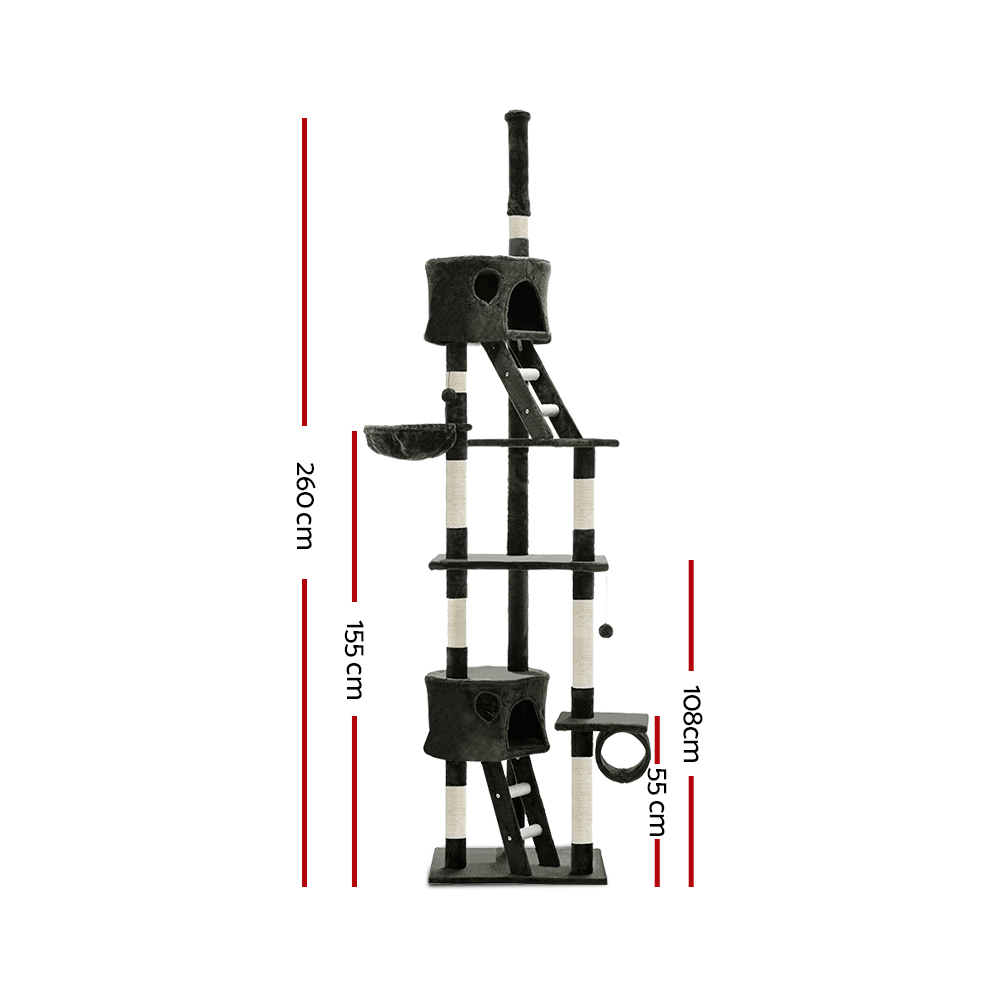 i.Pet Cat Tree 260cm Tower Scratching Post Scratcher Condo House Trees Grey image 2
