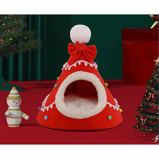 Festive Detachable Pet House - Cozy Red Candye Design (S - 37x46cm)