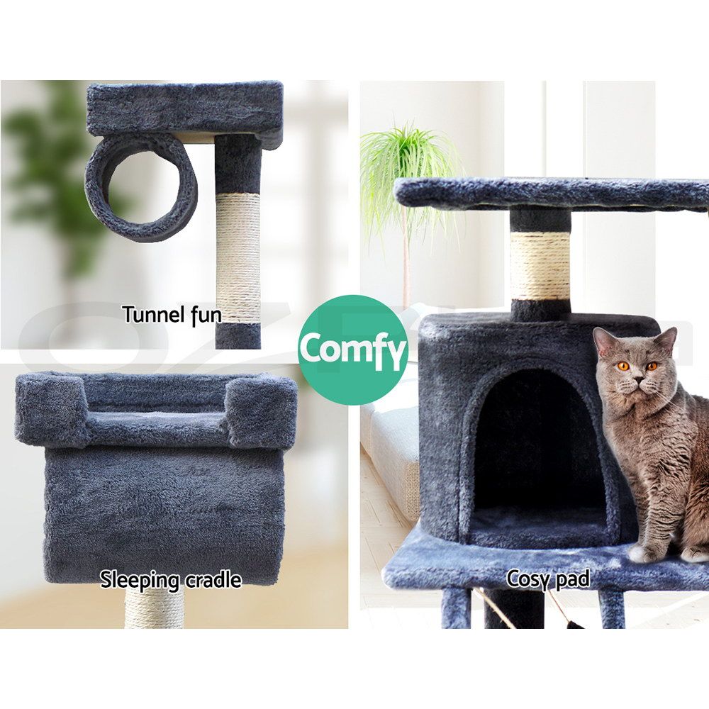 i.Pet Cat Tree 141cm Tower Scratching Post Scratcher Condo Wood House Bed Grey image 9