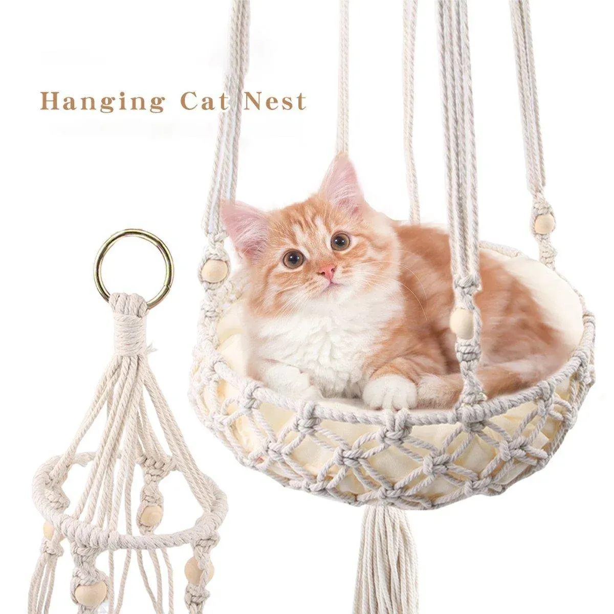 Macrame Cat Hammock Boho Style Kitty Hanging Swing Bed Pet Sleeping Bed Cat image 10