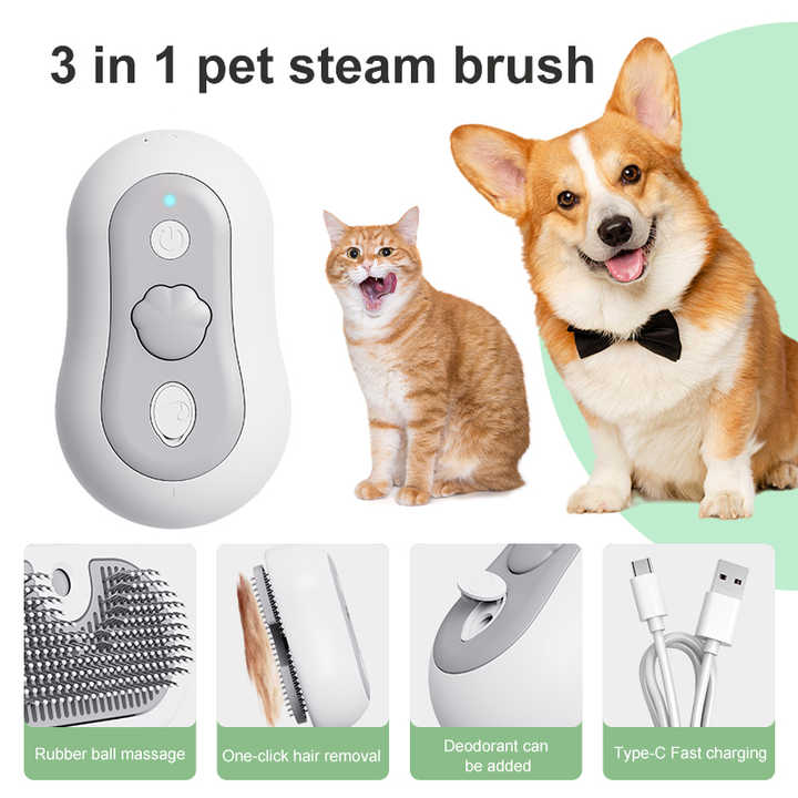2 Pcs Yellow and White 3-in-1 Pet Grooming Steam Brush - Silent image 6