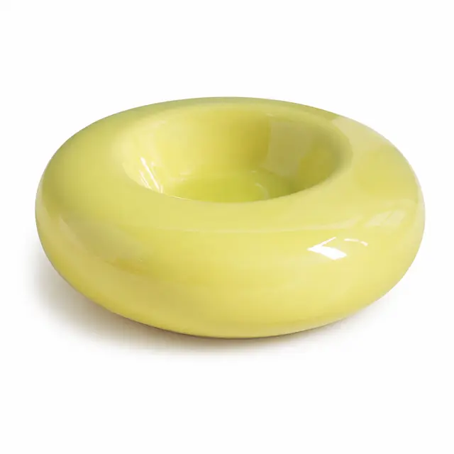 Green Ceramic Pet Donut Bowl - 50ml Food Dish for Cats and Small Dogs - Non Slip Base