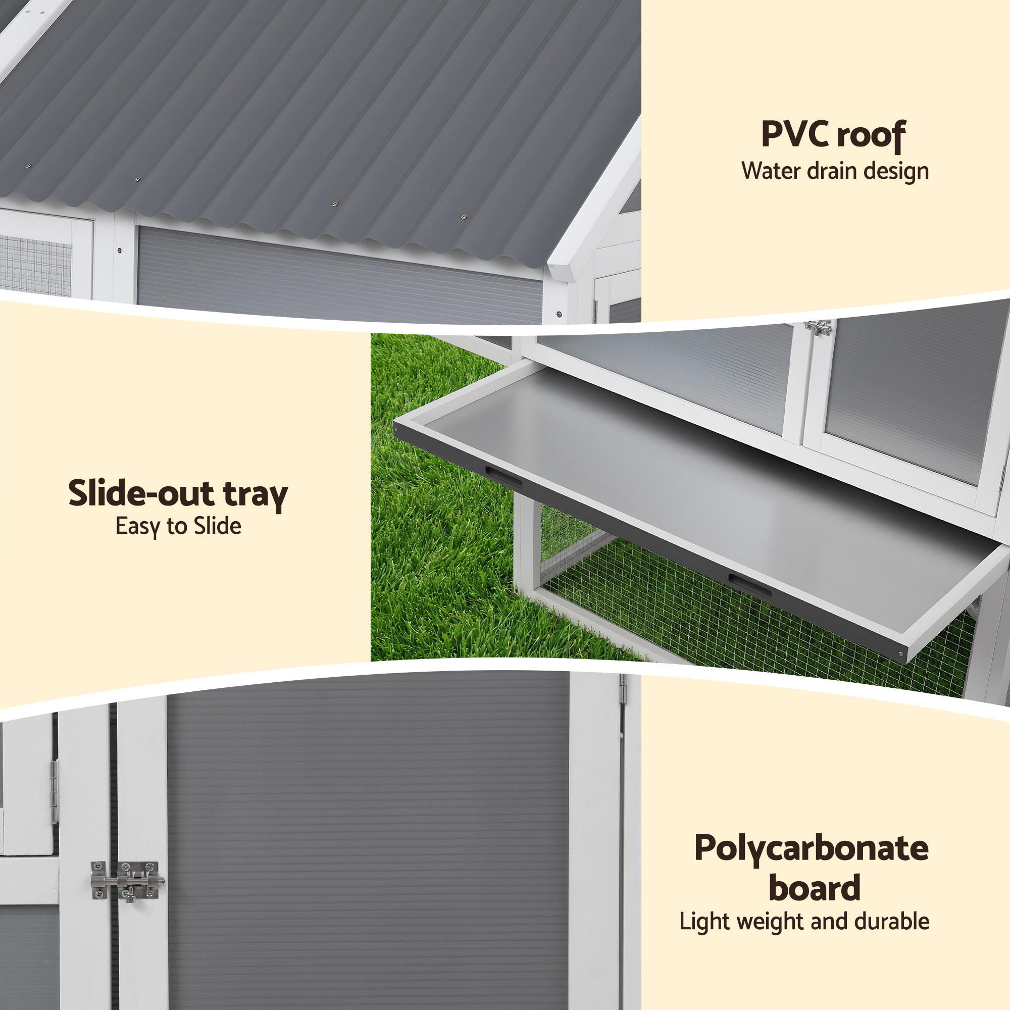 i.Pet Chicken Coop Large Outdoor Rabbit Hutch Chook House Hatch Box With Run Grey White image 6