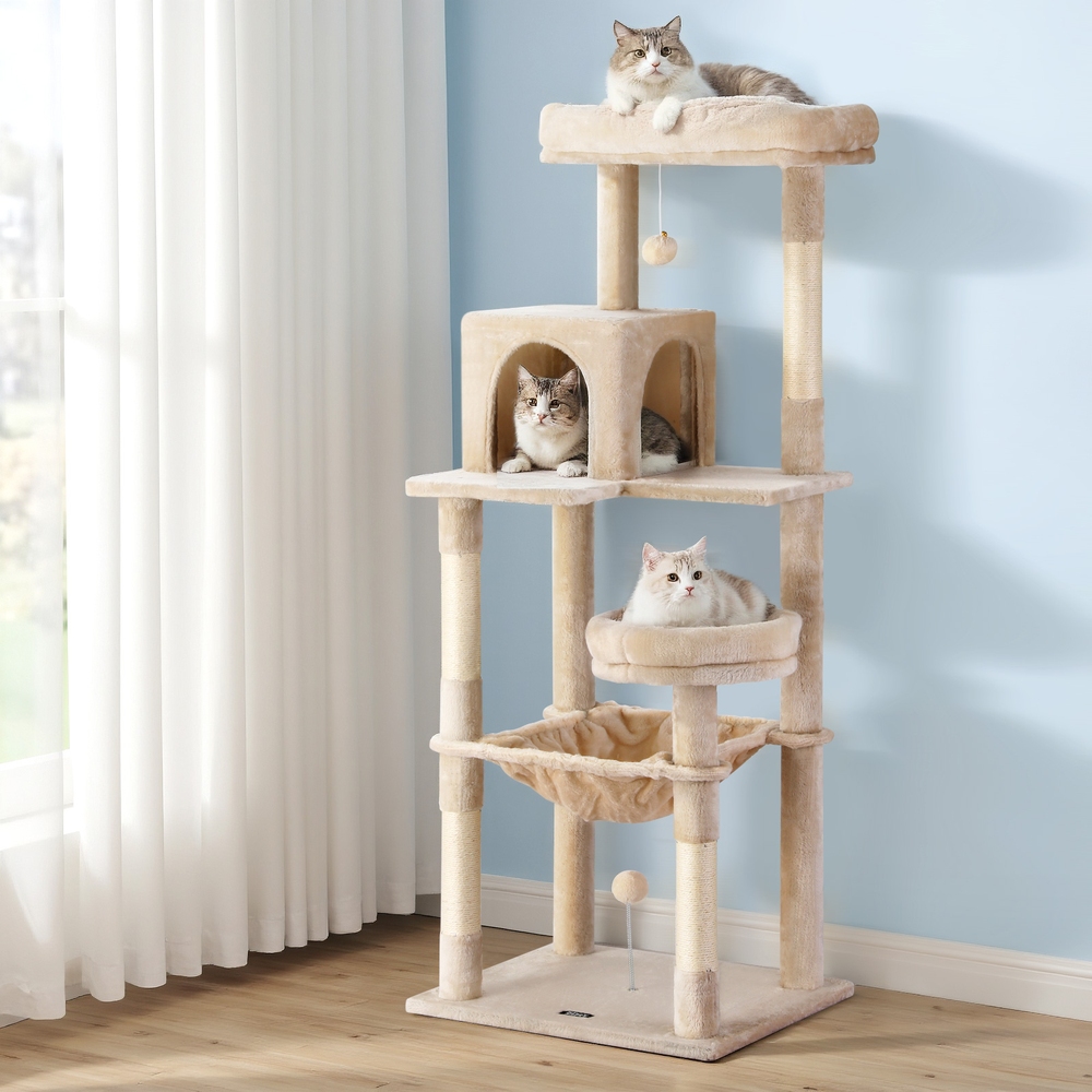 i.Pet Cat Tree 143cm Tower Scratching Post Trees Scratcher Condo House Beige image 7