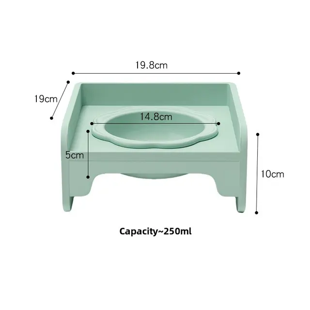 Green Ceramic Raised Cat Bowl with Splash Proof Stand 250ml Elevated Pet…, Small
