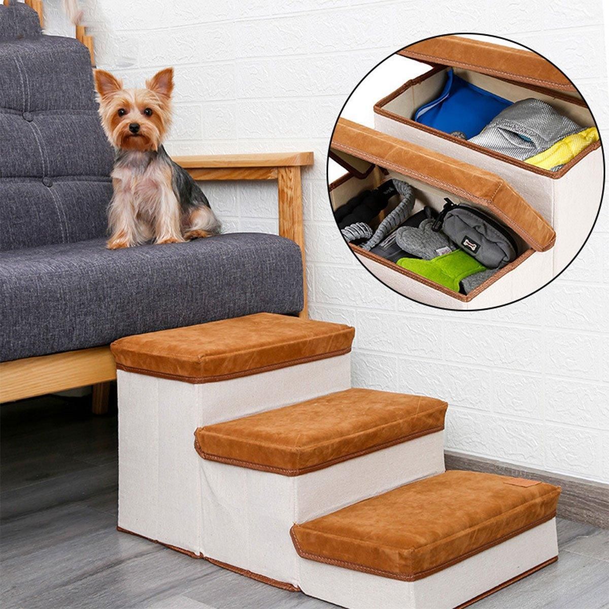 Foldable Pet Dog Stairs Puppy Step Ladder for Bed Sofa Portable Climbing Ramp - Grey image 12