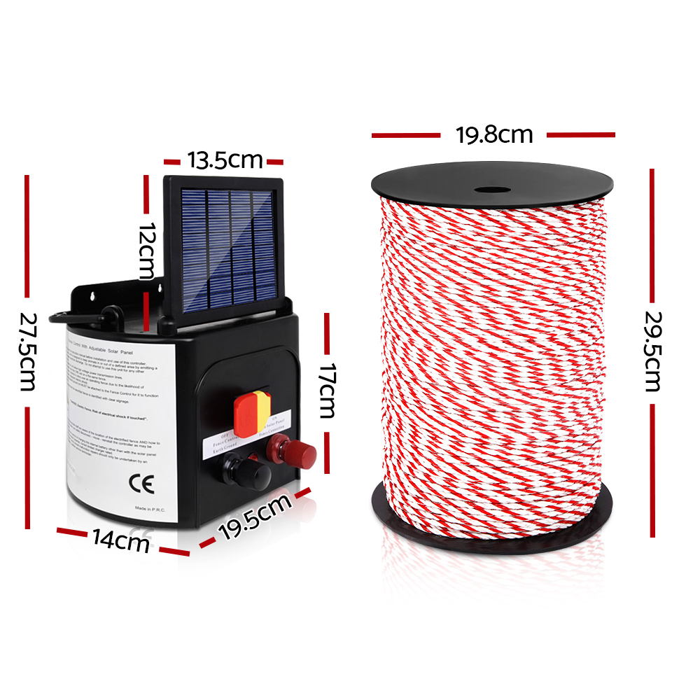 Giantz Fence Energiser 5KM Solar Powered Electric 500M Poly Rope image 2