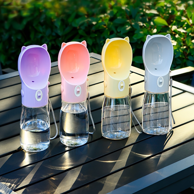 Portable Dog Water Bottle with Bowl Dispenser-380ml Pink Pet Travel Cup image 3