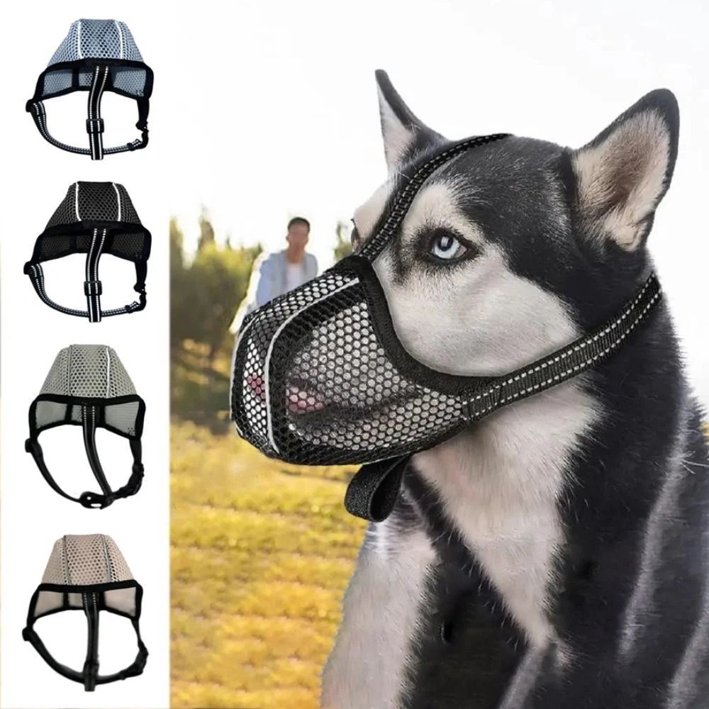 Breathable Mesh Dog Muzzle for Long-Snout Breeds with Reflective Adjustable Straps