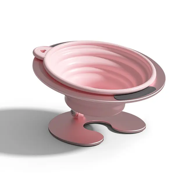 Pink Foldable Elevated Pet Bowl Set - Tilted Ergonomic Cat Feeder with Aluminum Stand…