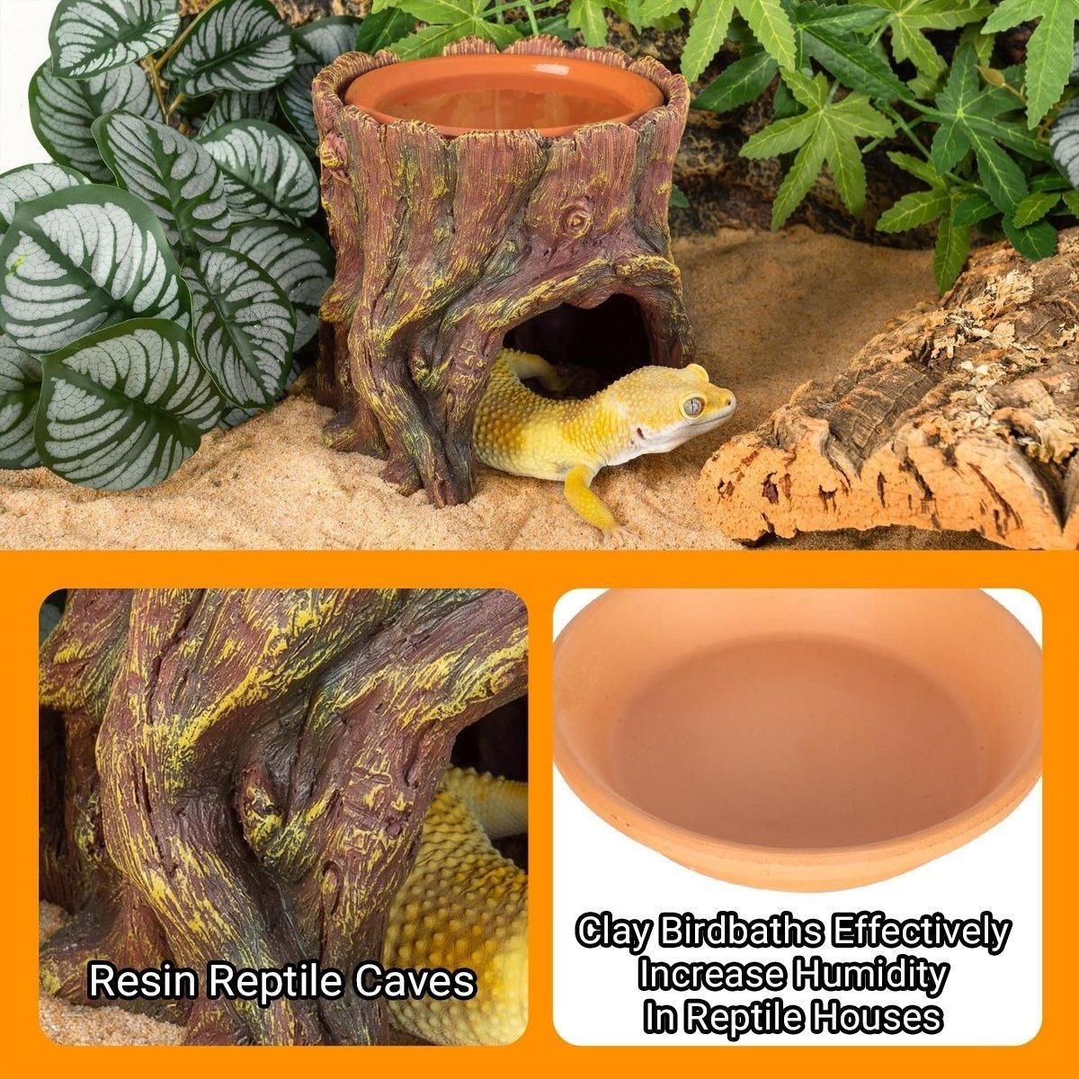 Tree Stump Reptile Cave Lizard Hide Terrarium Cave Home Decor Moisture Keeping image 6