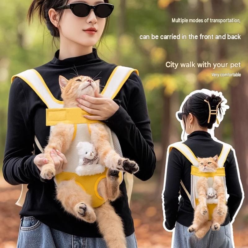 Yellow Front and Back Cat Carrier Backpack - Breathable Mesh Pet Sling with…, XL/Small image 3