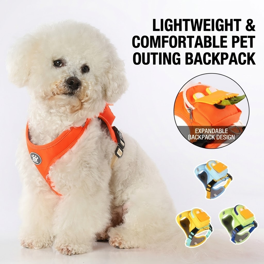 Stylish Color-Block Dog Backpack Harness with Built-in Poop Bag Dispenser – No-Pull… image 5