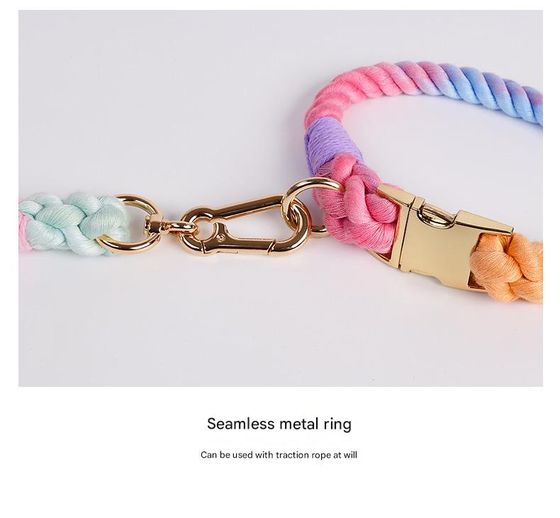 Handmade Gradient Rope Dog Collar & Leash Set - Colorful Braided Cotton (Light green… image 5