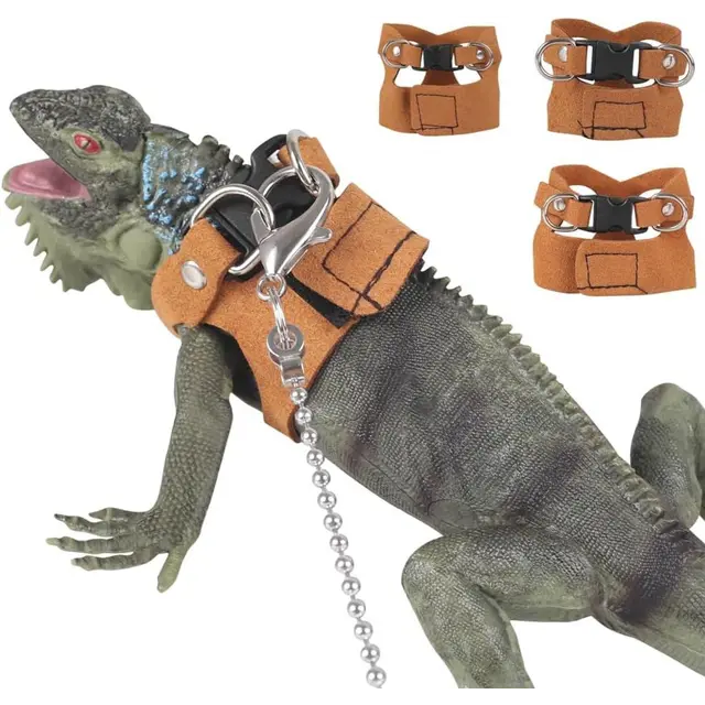 3 Sizes Bearded Dragon Harness Adjustable Reptile Harness with Leash for…, Khaki, S