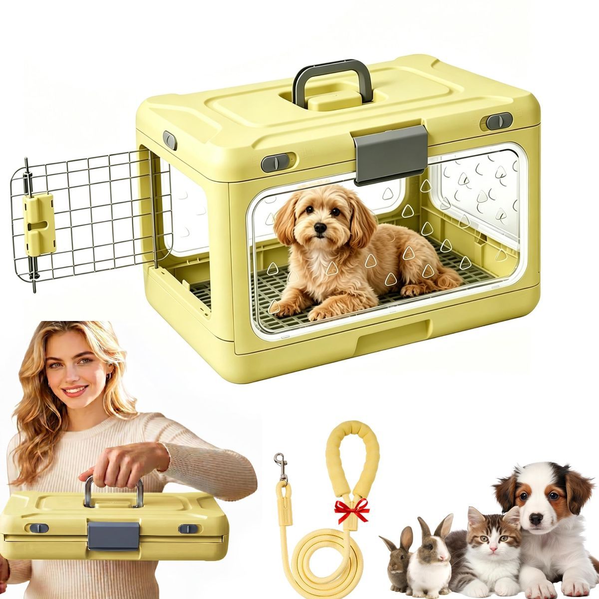 Foldable Hard Cat Carrier – Portable Travel cage, Green, Small/20, 12.2in image 11