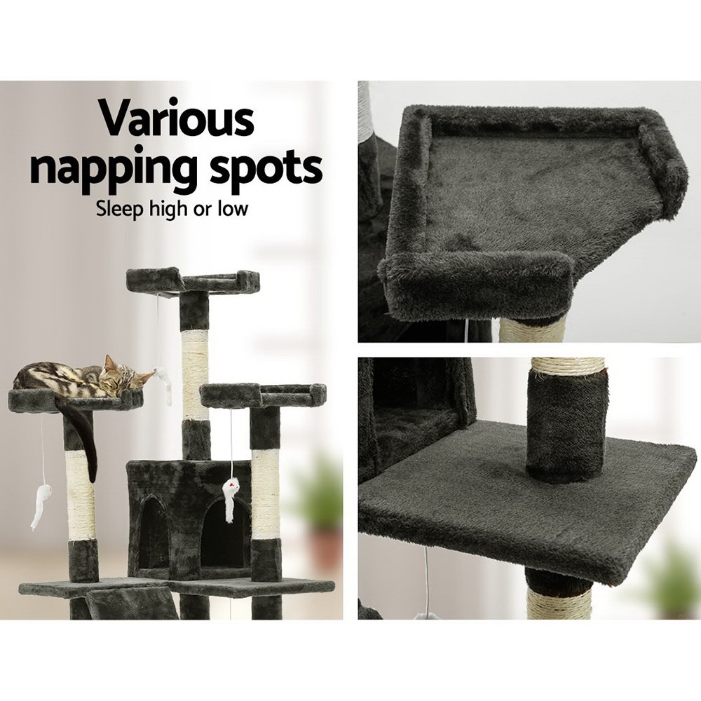 i.Pet Cat Tree 180cm Tower Scratching Post Scratcher Wood Condo House Toys Grey image 5