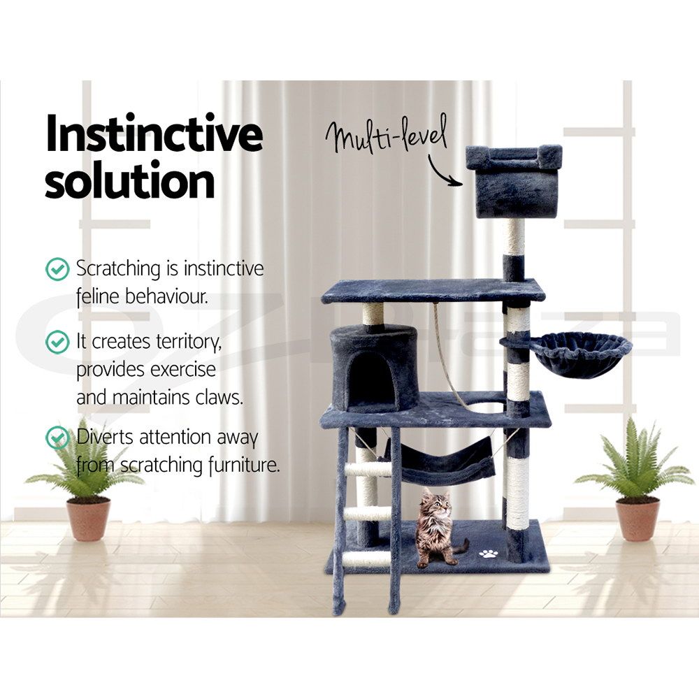 i.Pet Cat Tree 141cm Tower Scratching Post Scratcher Condo Wood House Bed Grey image 5