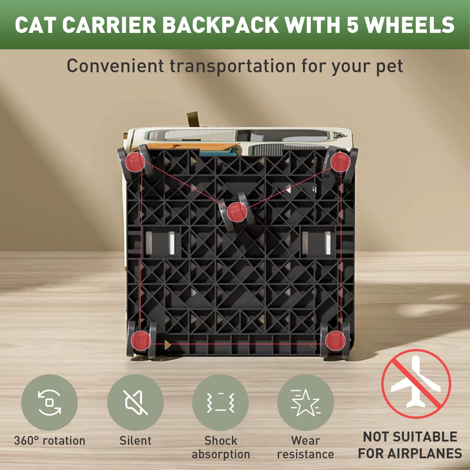 Cat Carrier with Wheels, Green image 2