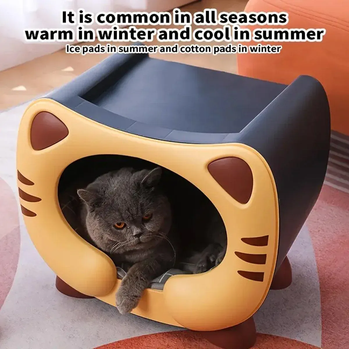 Semi Closed Cat Nest Soft Cozy Pet Bed for Cats Small Animals Indoor Sleeping - Blue image 11