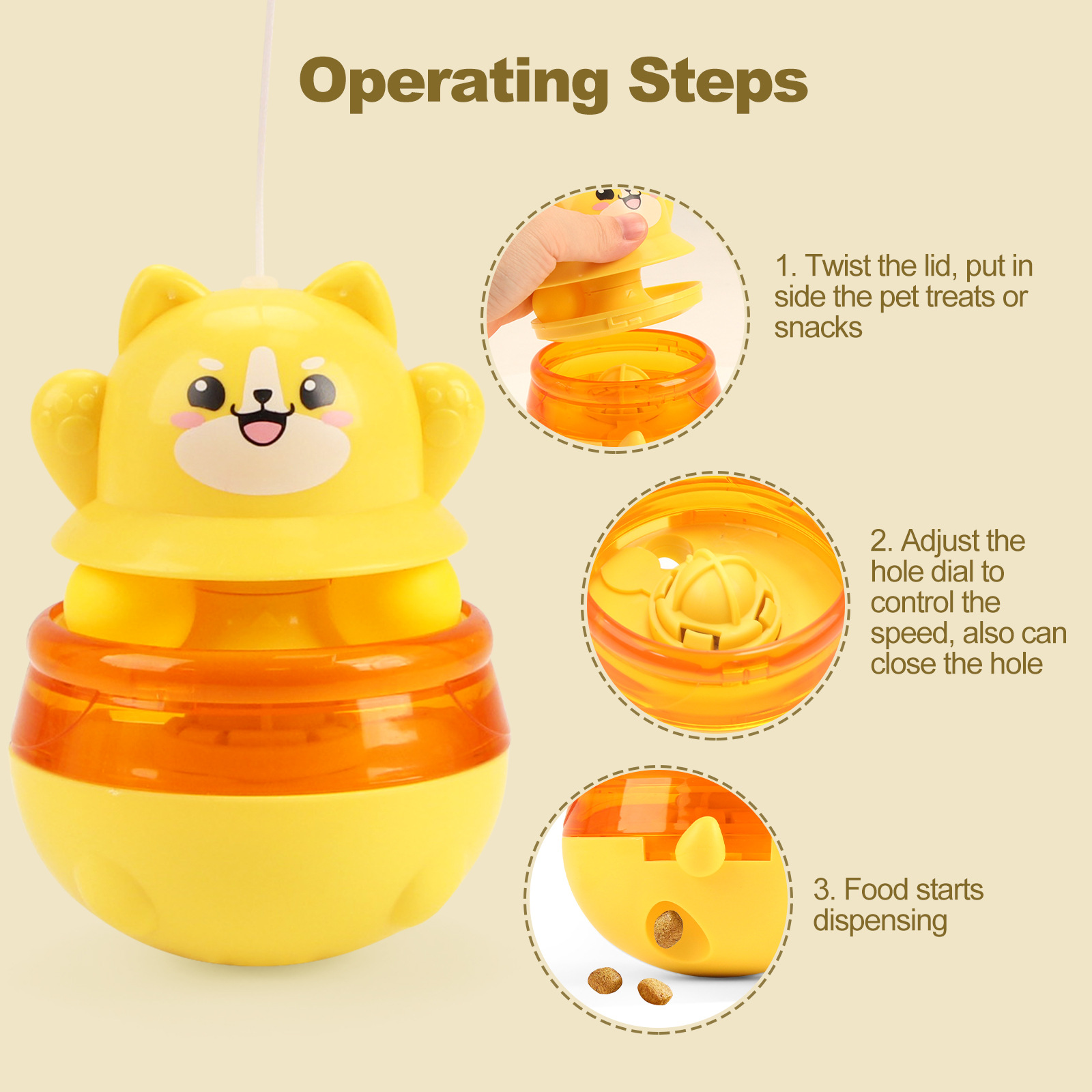 Yellow 3-in-1 Interactive Cat Toy - Tumbler, Treat Dispenser, Track & Teaser Ball image 4