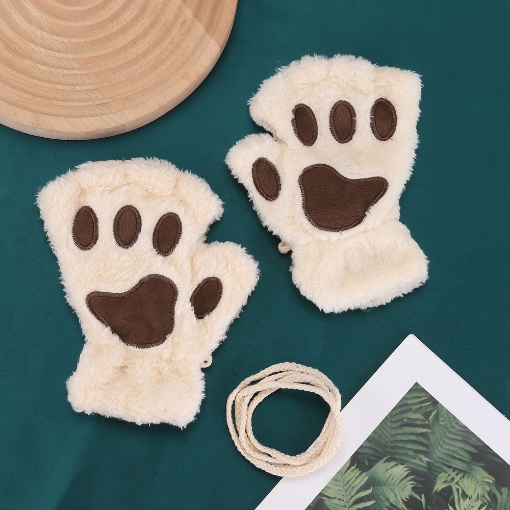 Cat Paw Gloves Cute Kitten Furry Paws Costume Winter Fingerless Mitten Glove for Kids… image 2