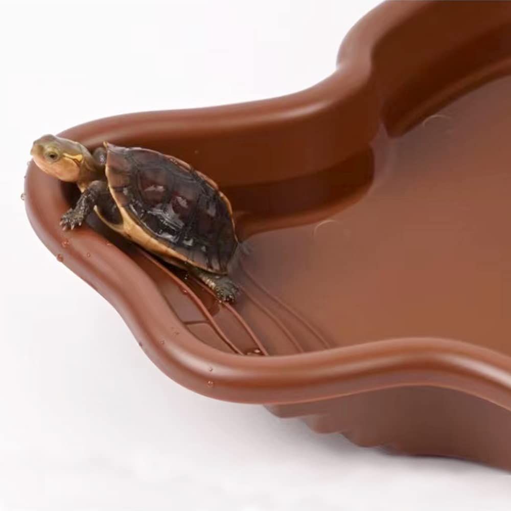 Extra Large Reptile Bathing Pool Reptile Feeding Dish Water Bowl with Ramp…, Brown image 5